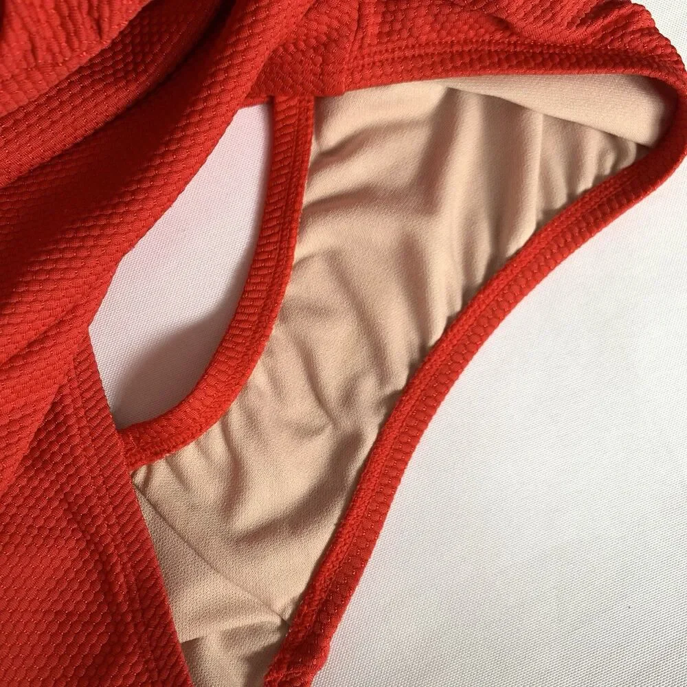 Kona Sol Swimsuit One Piece Women L Red Ruched Padded‎ Vacation Beach Feminine